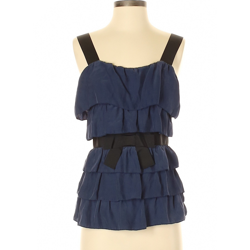 Anthropologie | Bordeaux Ruffle Tank Silk Feel Blouse with Bow at Waist